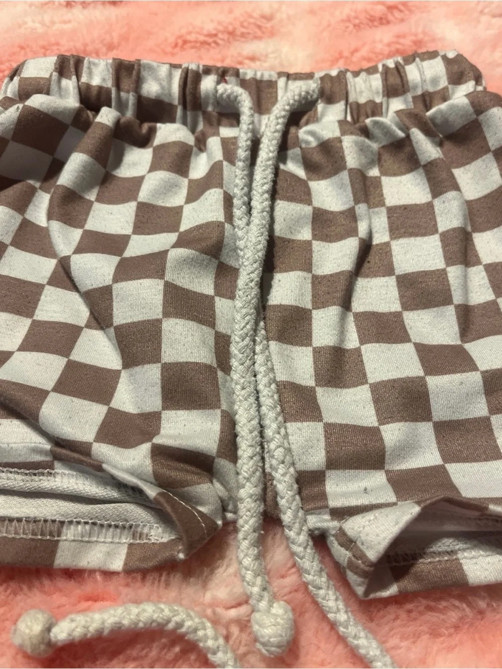 Kids Checkerboard Smile Pajama Set - Brown & White
